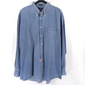 BRITCHES GREAT OUTDOORS HONG KONG🇭🇰MADE DENIM Button Down LS Shirt‎ Size XL